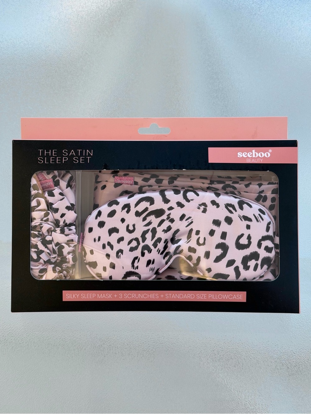 SeeBoo Beauty Pink Leopard Print "The Satin Sleep Set"